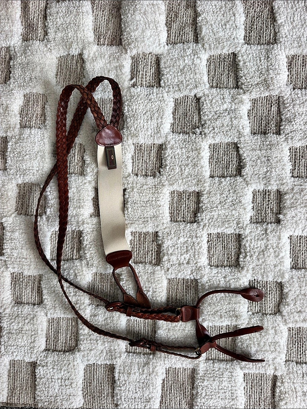 Trafalgar Braided Leather-Style suspender in Brown & Cream